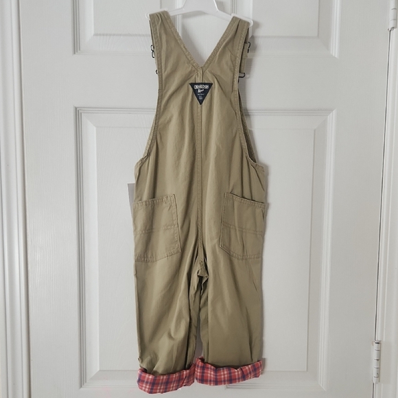 NWT OshKosh B'gosh Kids Beige Overalls with Red Plaid Accents 4T - Picture 2 of 2